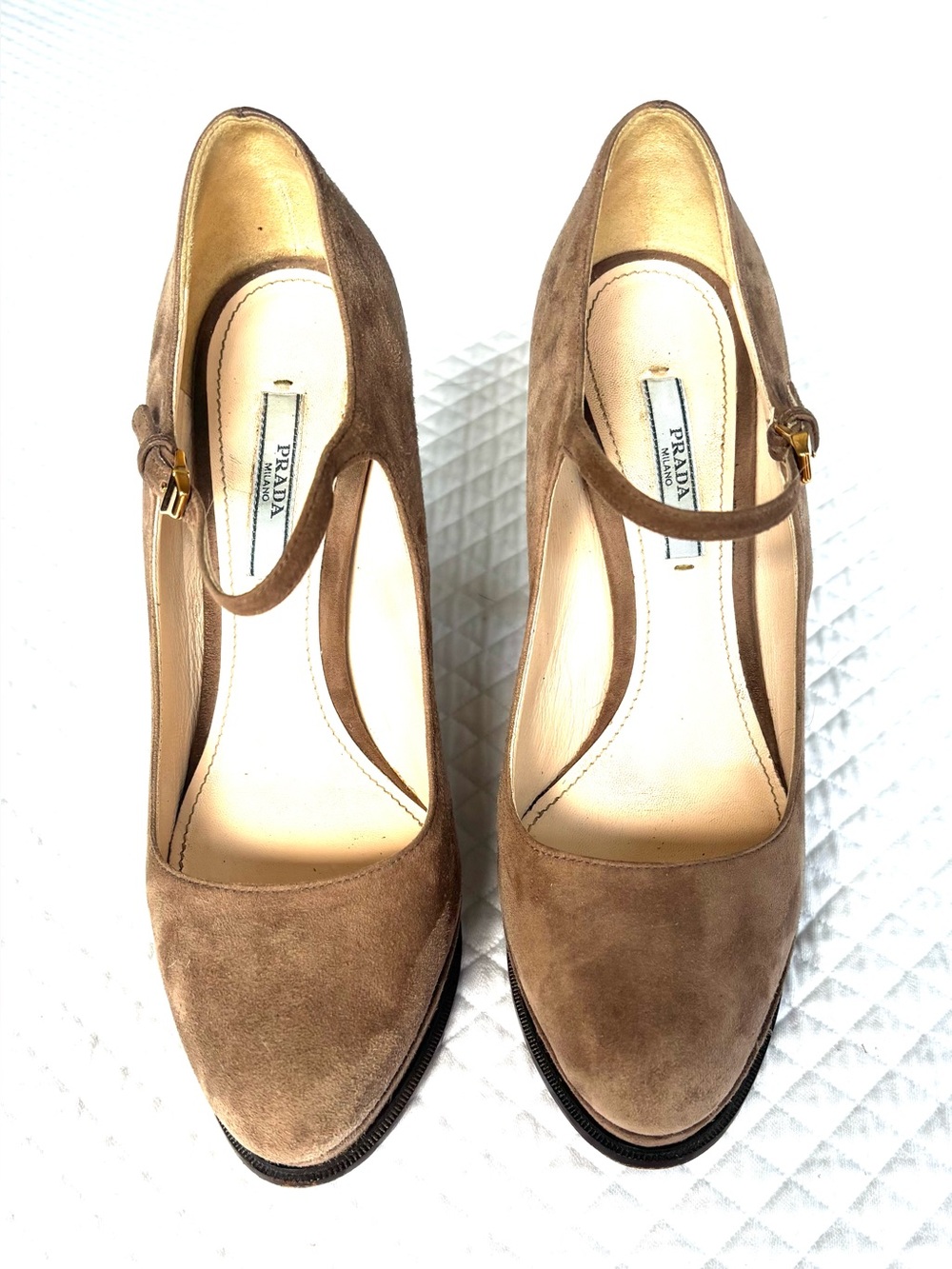 Prada Taupe Suede Mary Jane Platform shoes